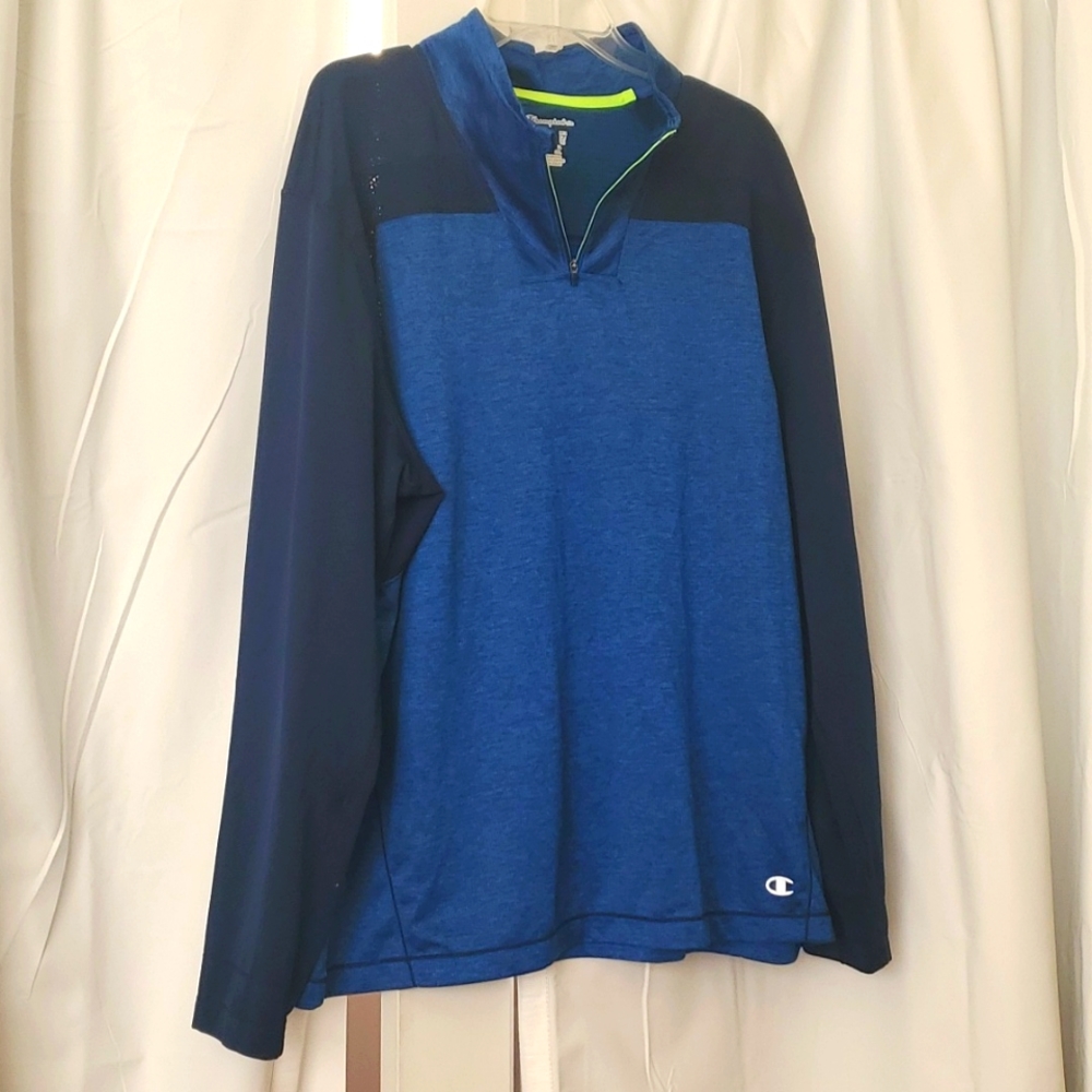 Champion Men's Blue Black Neon Green Pullover 1/4 Zip - Picture 1 of 5